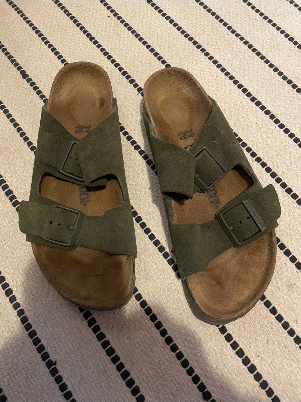 Birkenstock Two-Strap Suede Sandals in Olive